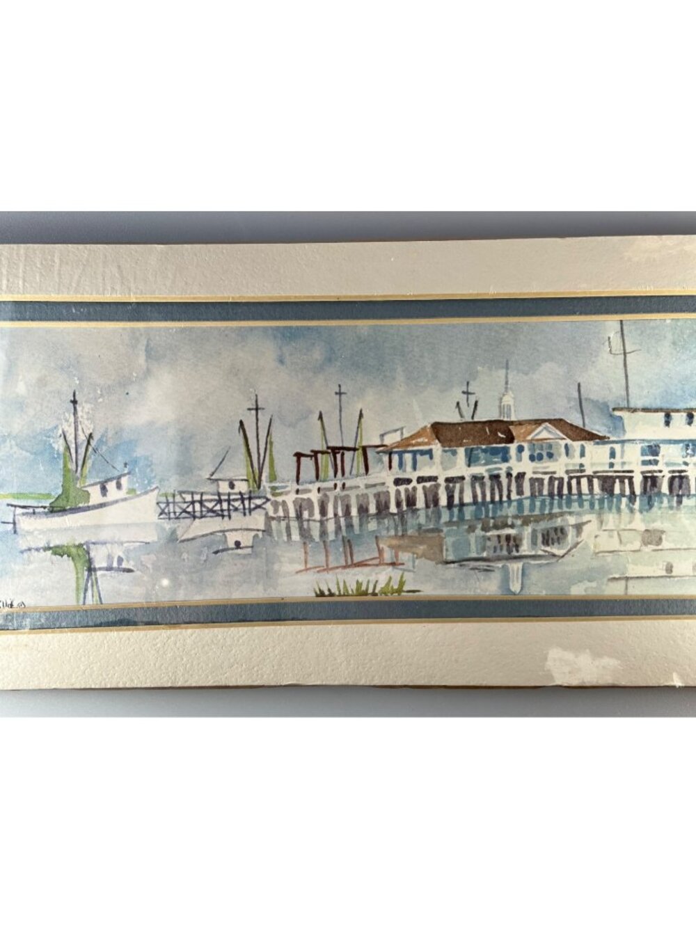 Pier Signed Lithograph Mary Trussell Griffith 9" x 3.5" Wall Art, Double Matted